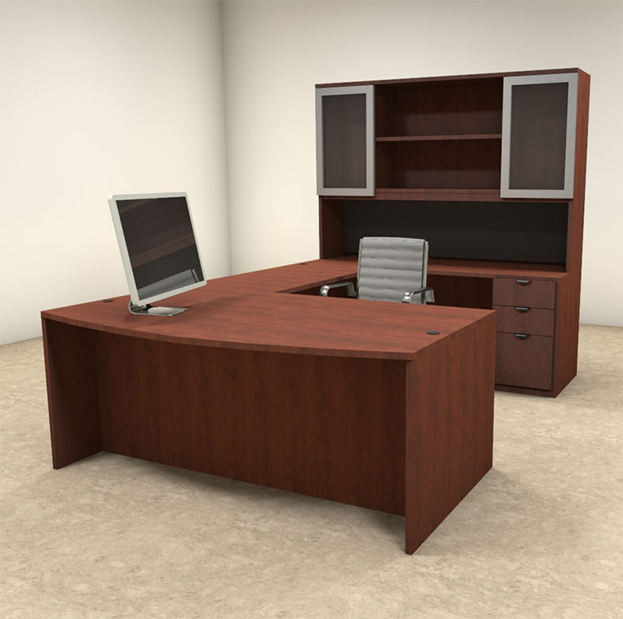 5pc U Shaped Modern Contemporary Executive Office Desk Set, #OF-CON-U27