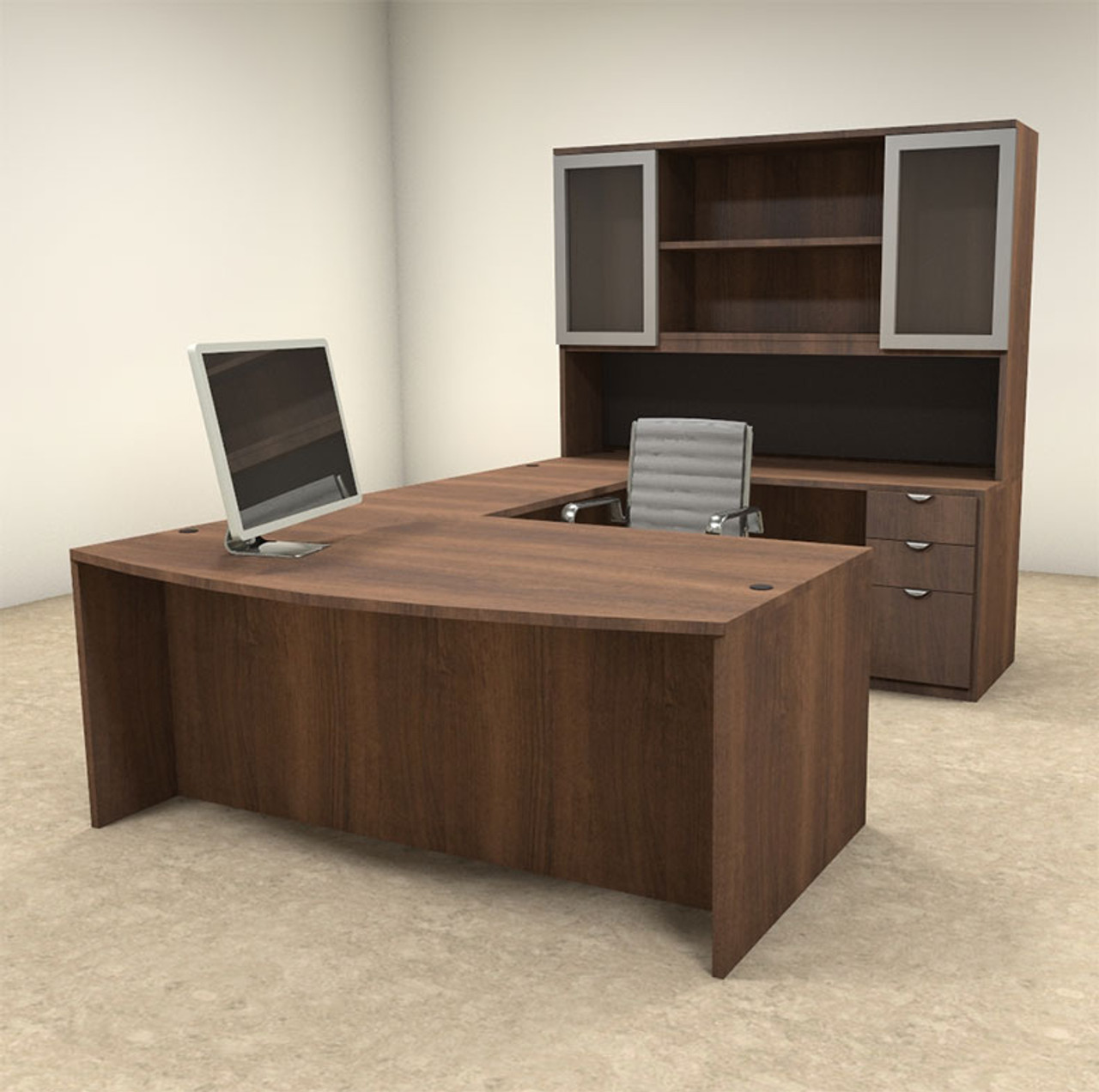5pc U Shaped Modern Contemporary Executive Office Desk Set, #OF-CON-U29