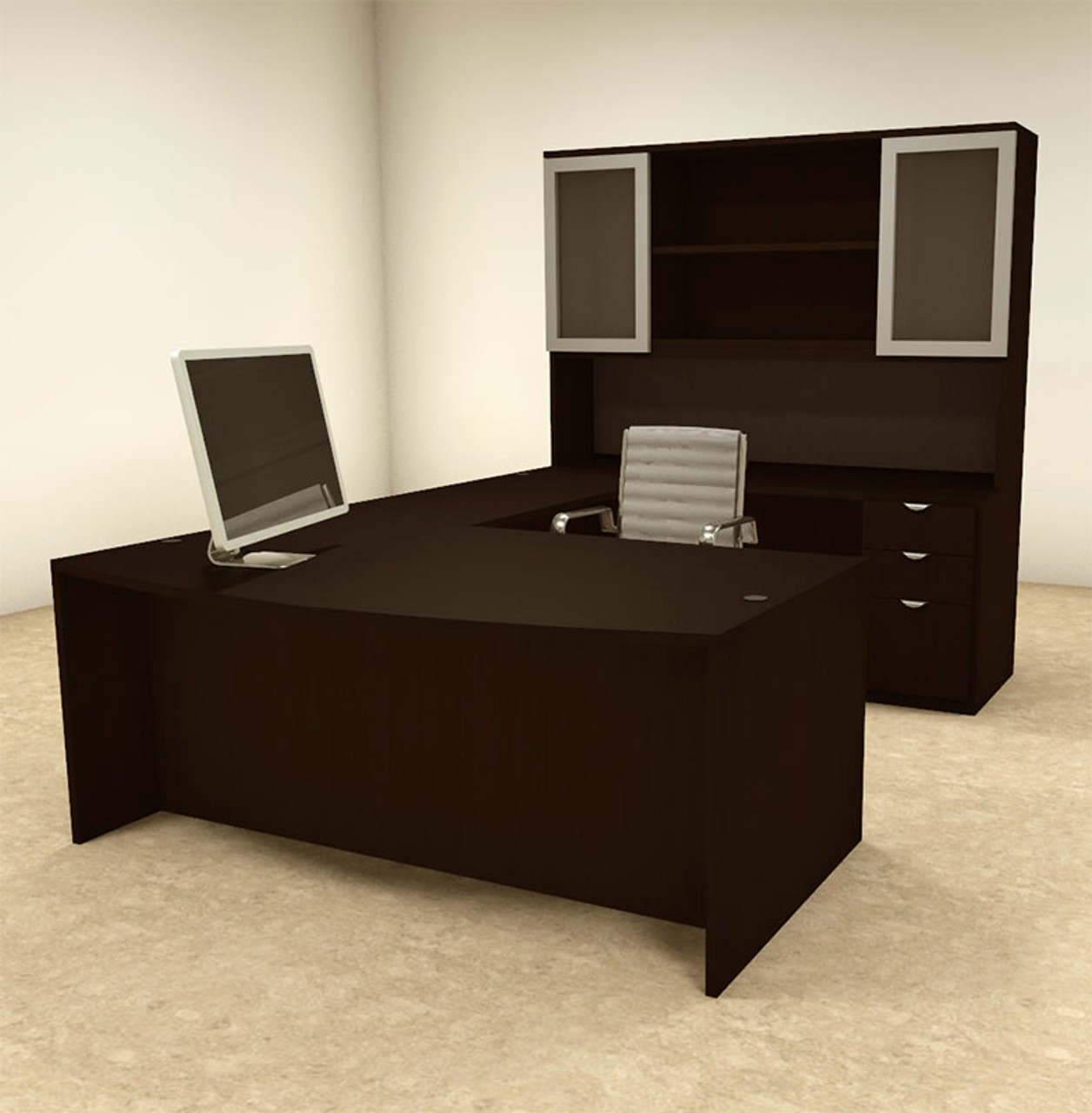5pc U Shaped Modern Contemporary Executive Office Desk Set, #OF-CON-U30