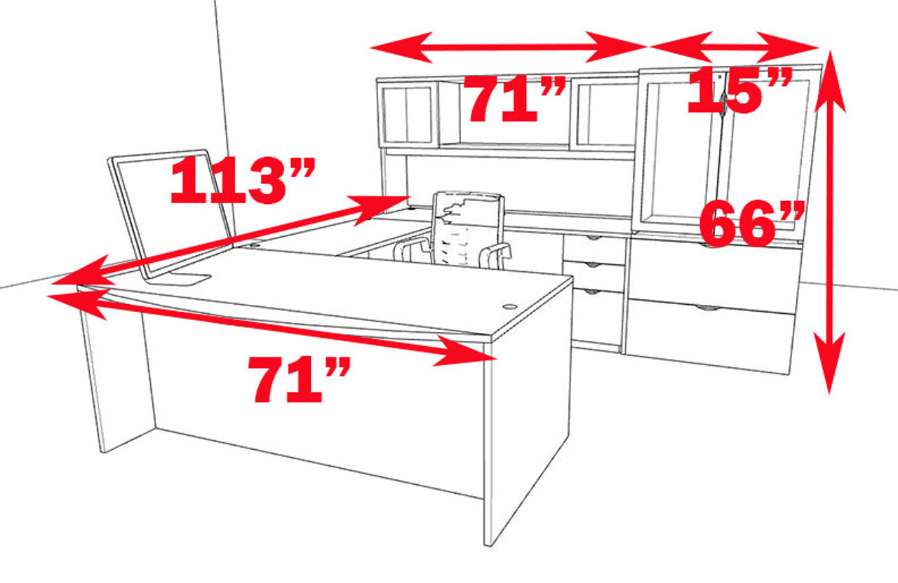 6pc U Shaped Modern Contemporary Executive Office Desk Set, #OF-CON-U31