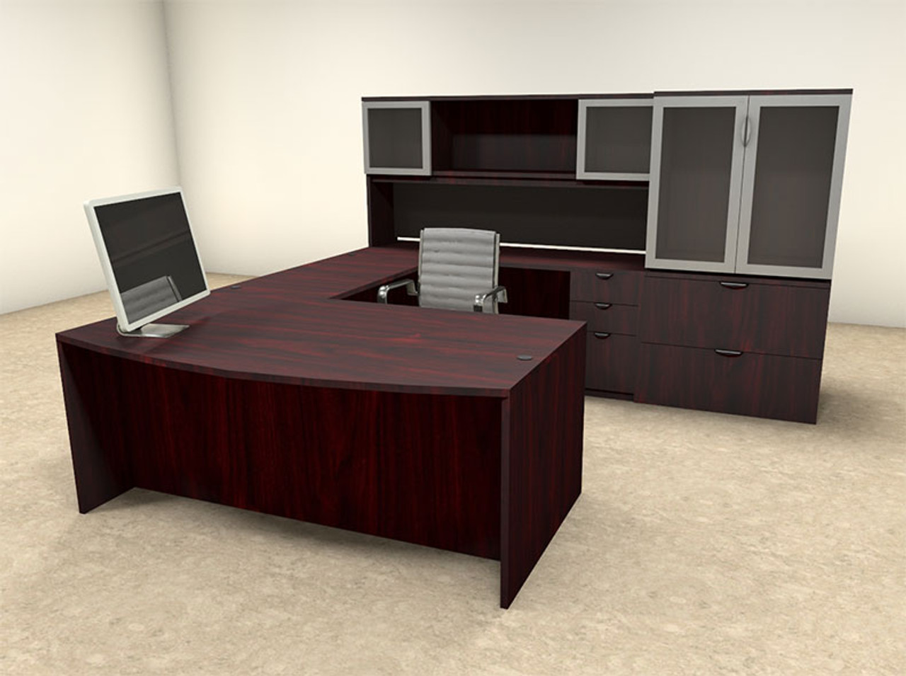 6pc U Shaped Modern Contemporary Executive Office Desk Set, #OF-CON-U33