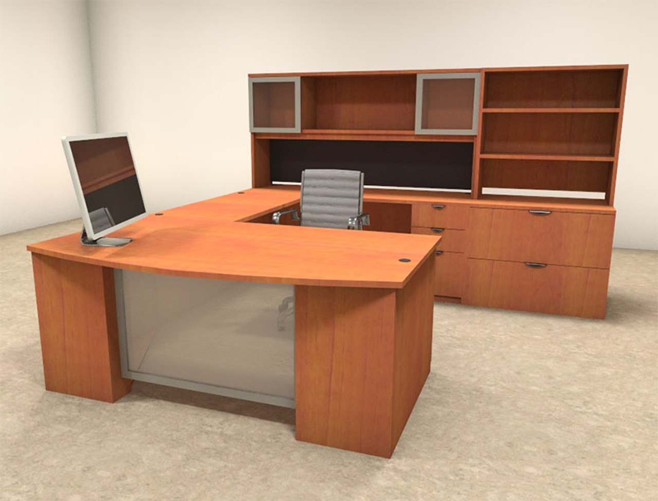 6pc U Shaped Modern Contemporary Executive Office Desk Set, #OF-CON-U36