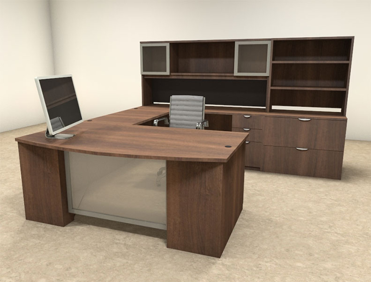 6pc U Shaped Modern Contemporary Executive Office Desk Set, #OF-CON-U39