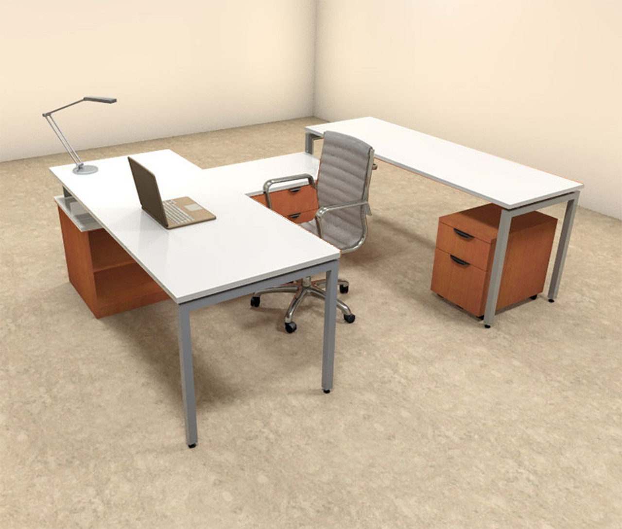 4pc U Shaped Modern Contemporary Executive Office Desk Set, #OF-CON-U46