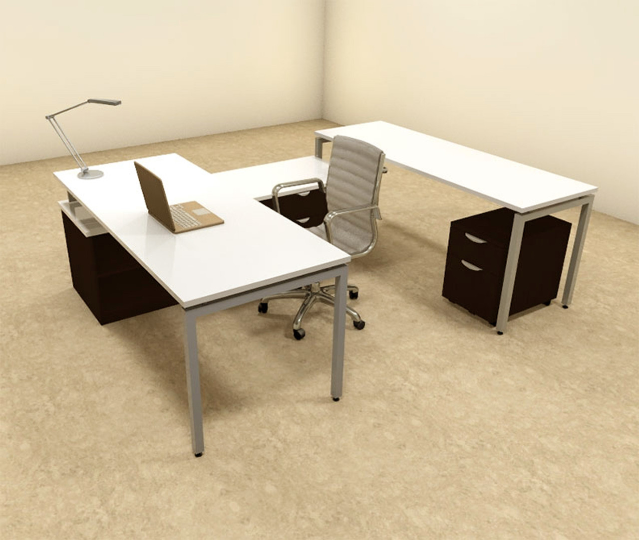 4pc U Shaped Modern Contemporary Executive Office Desk Set, #OF-CON-U50