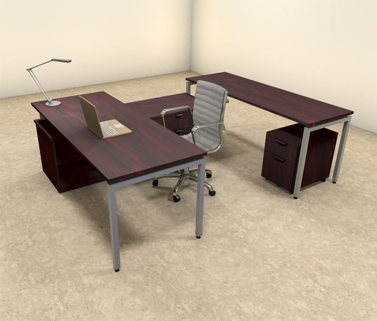 4pc U Shaped Modern Contemporary Executive Office Desk Set, #OF-CON-U53