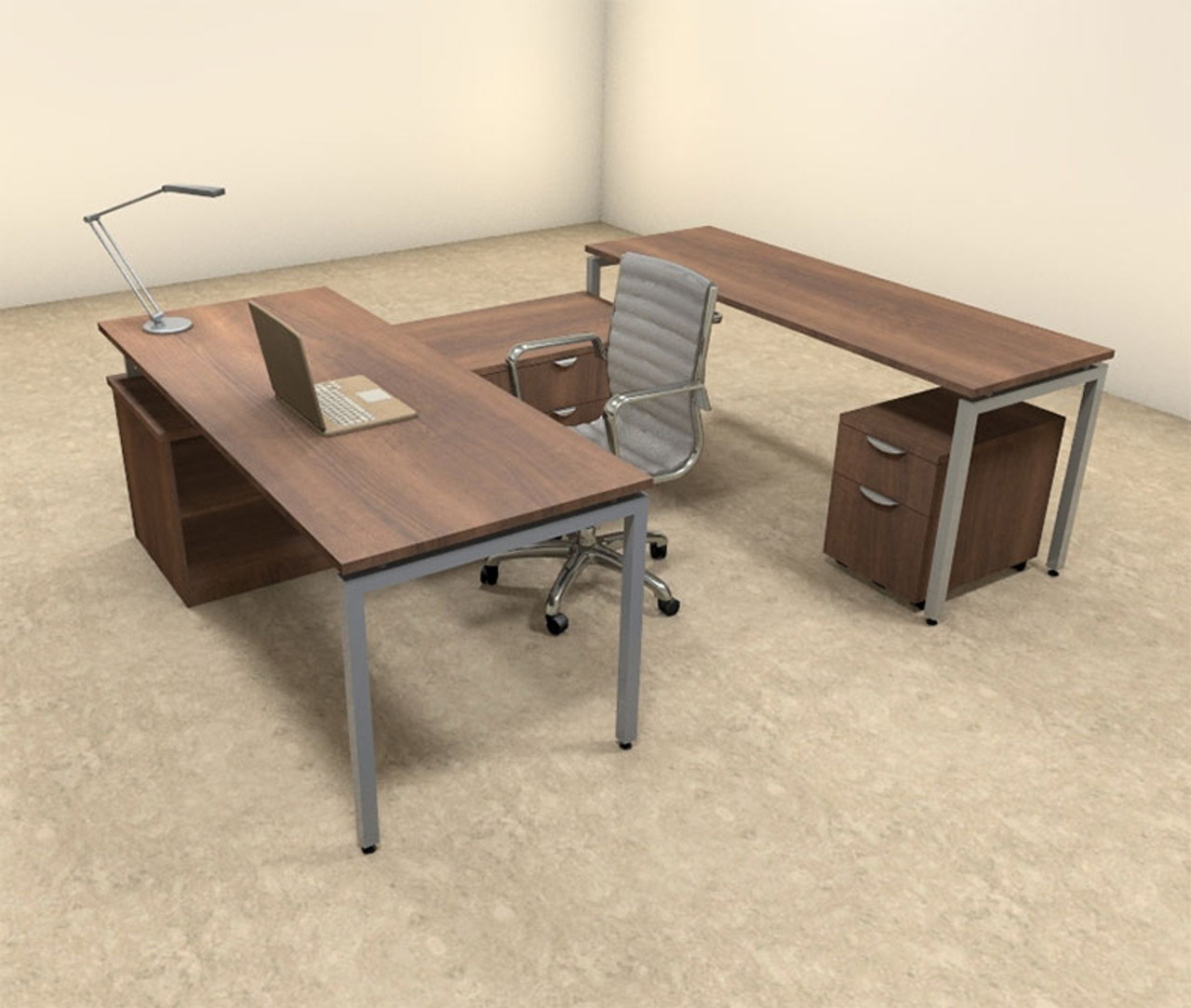 4pc U Shaped Modern Contemporary Executive Office Desk Set, #OF-CON-U54