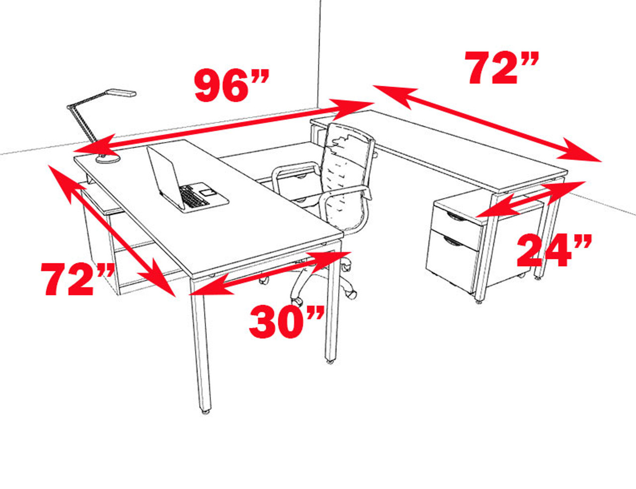 4pc U Shaped Modern Contemporary Executive Office Desk Set, #OF-CON-U55