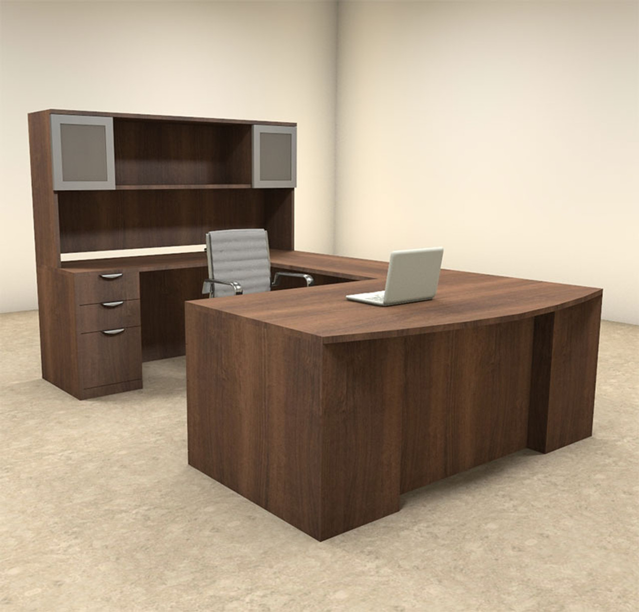 6pc U Shaped Modern Contemporary Executive Office Desk Set, #OF-CON-U64