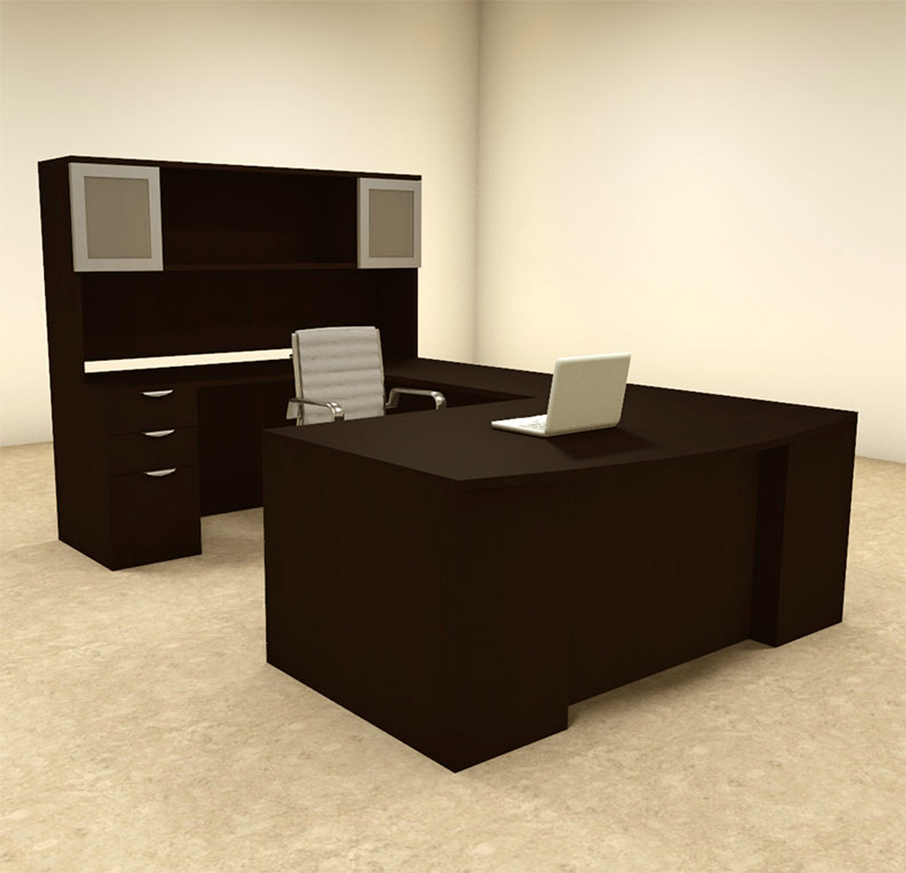 6pc U Shaped Modern Contemporary Executive Office Desk Set, #OF-CON-U65