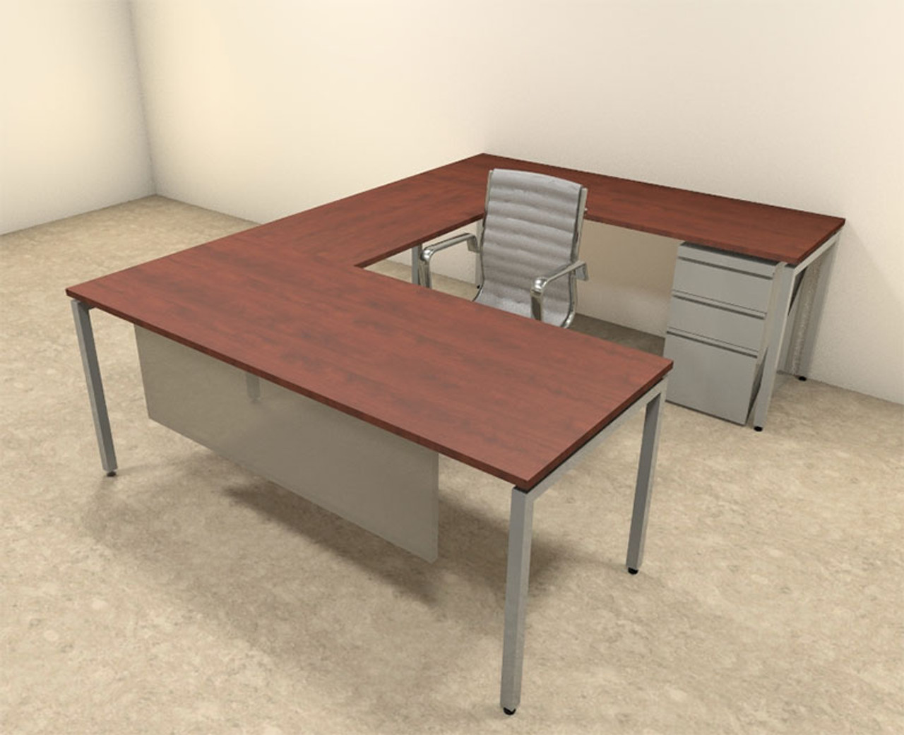 4pc U Shaped Modern Contemporary Executive Office Desk Set, #OF-CON-U67