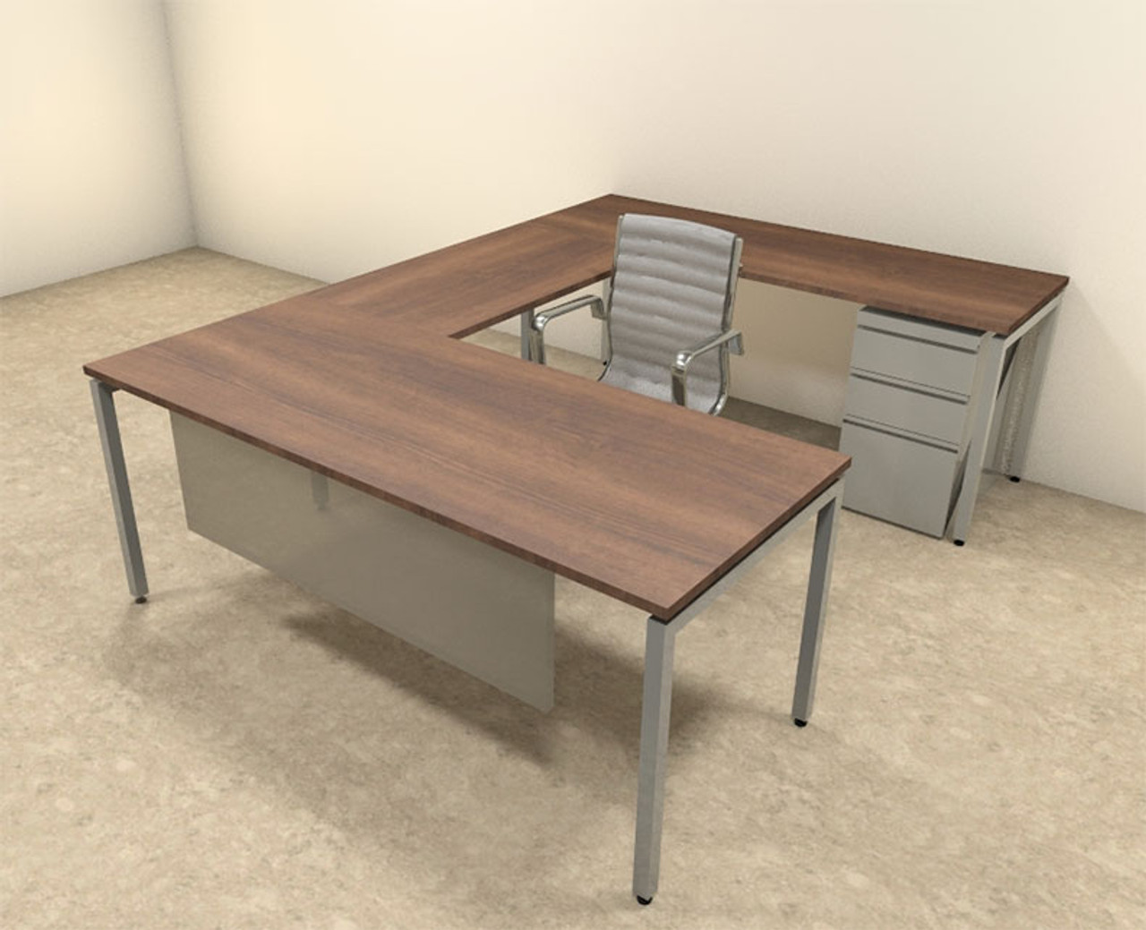 4pc U Shaped Modern Contemporary Executive Office Desk Set, #OF-CON-U69