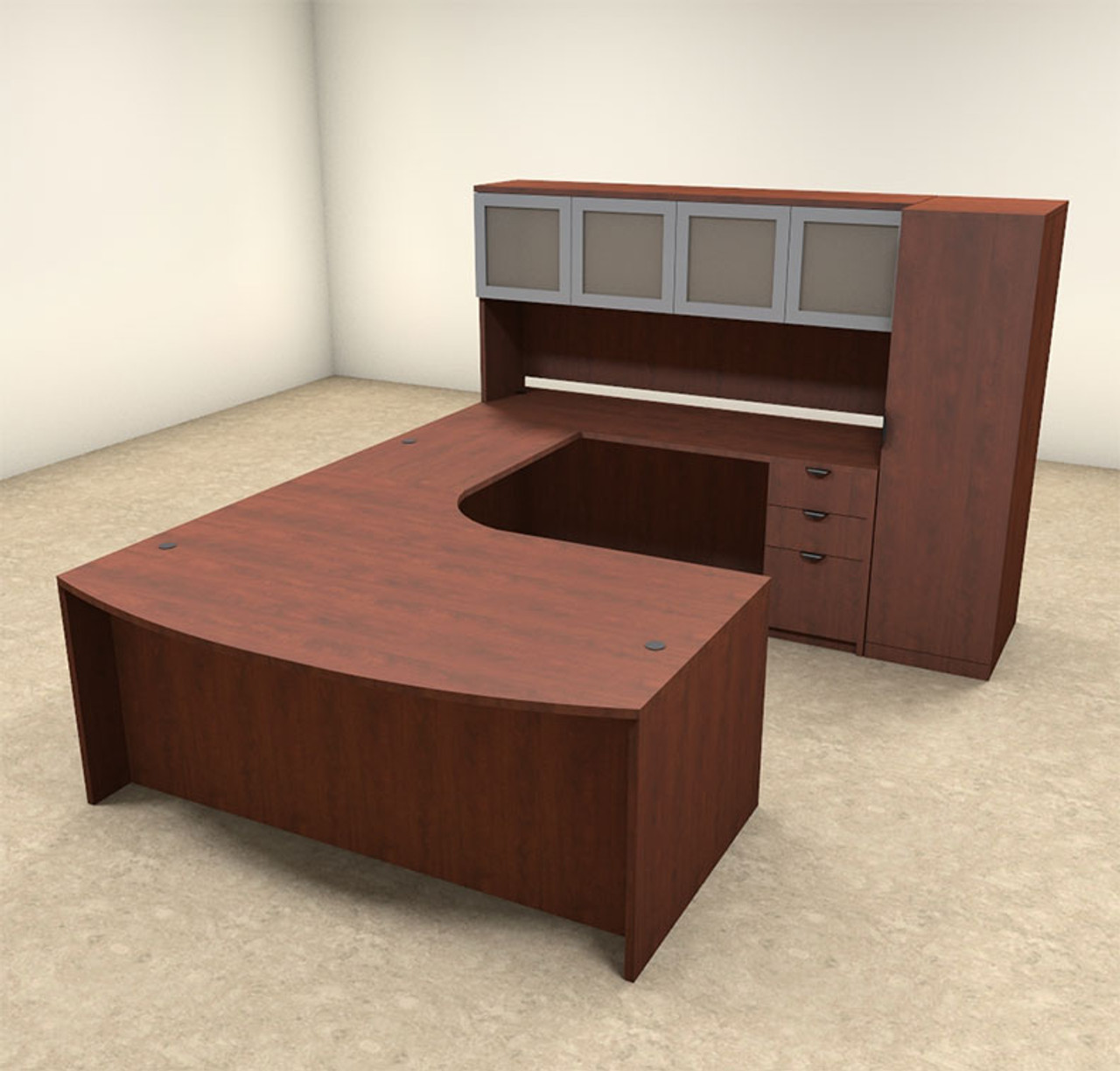 6pc U Shaped Modern Contemporary Executive Office Desk Set, #OF-CON-U7