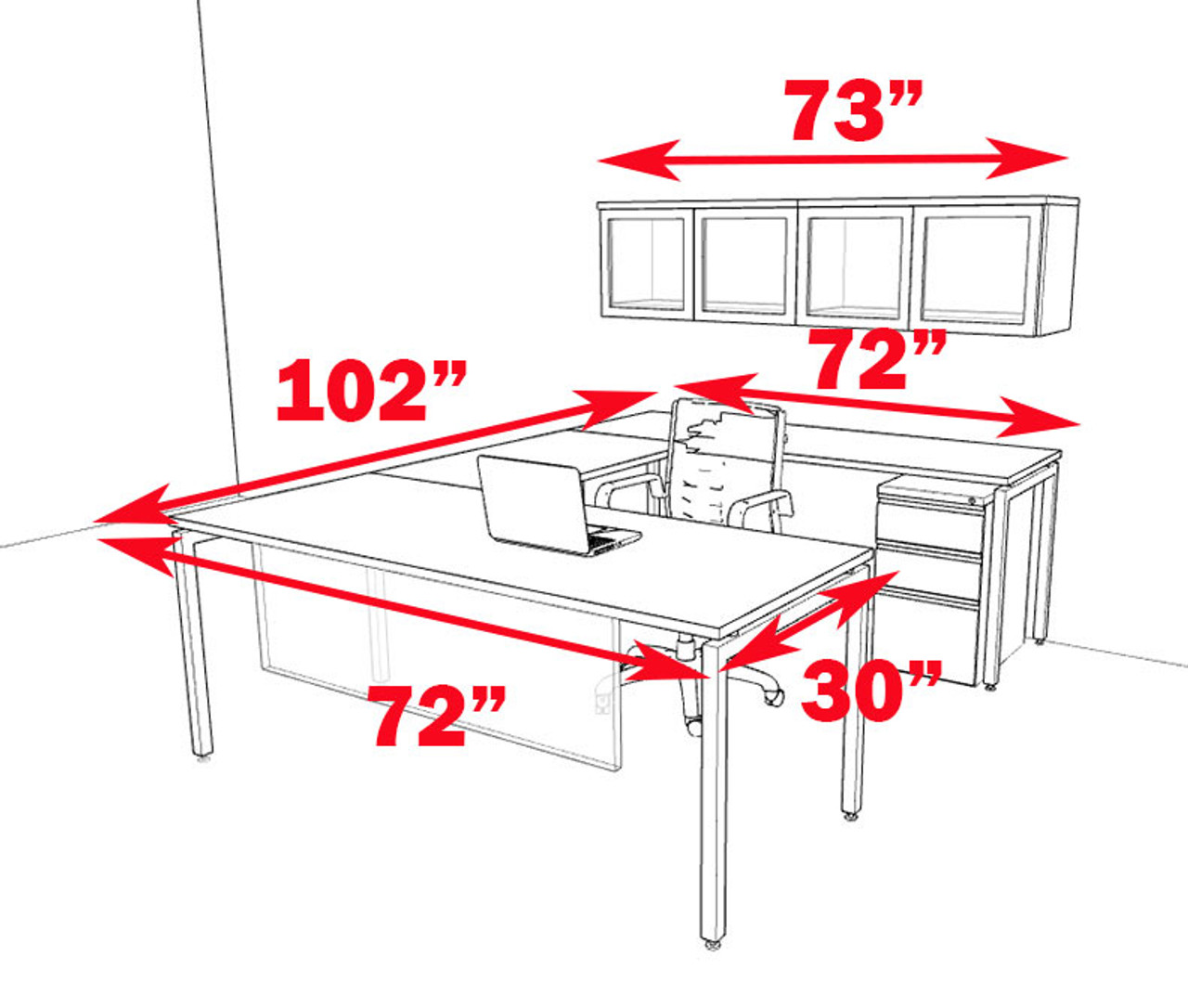 5pc U Shaped Modern Contemporary Executive Office Desk Set, #OF-CON-U71