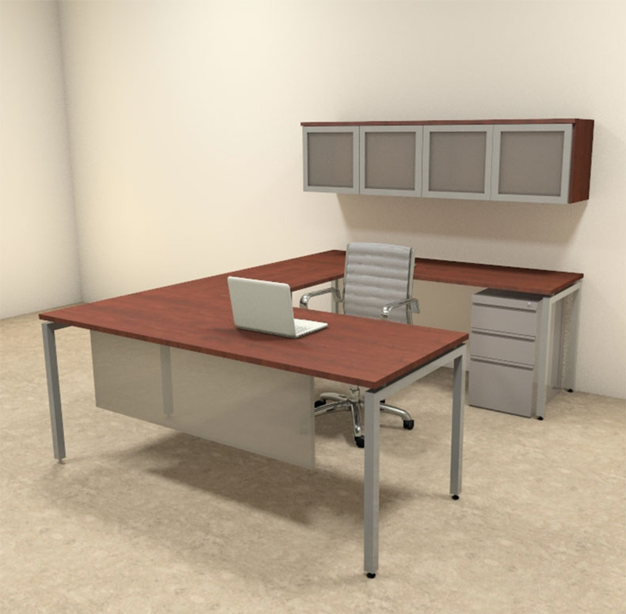 5pc U Shaped Modern Contemporary Executive Office Desk Set, #OF-CON-U72