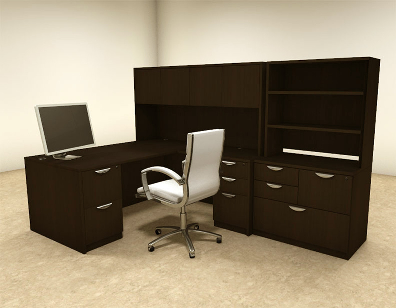 7pc L Shaped Modern Executive Office Desk, #OT-SUL-L16 ...