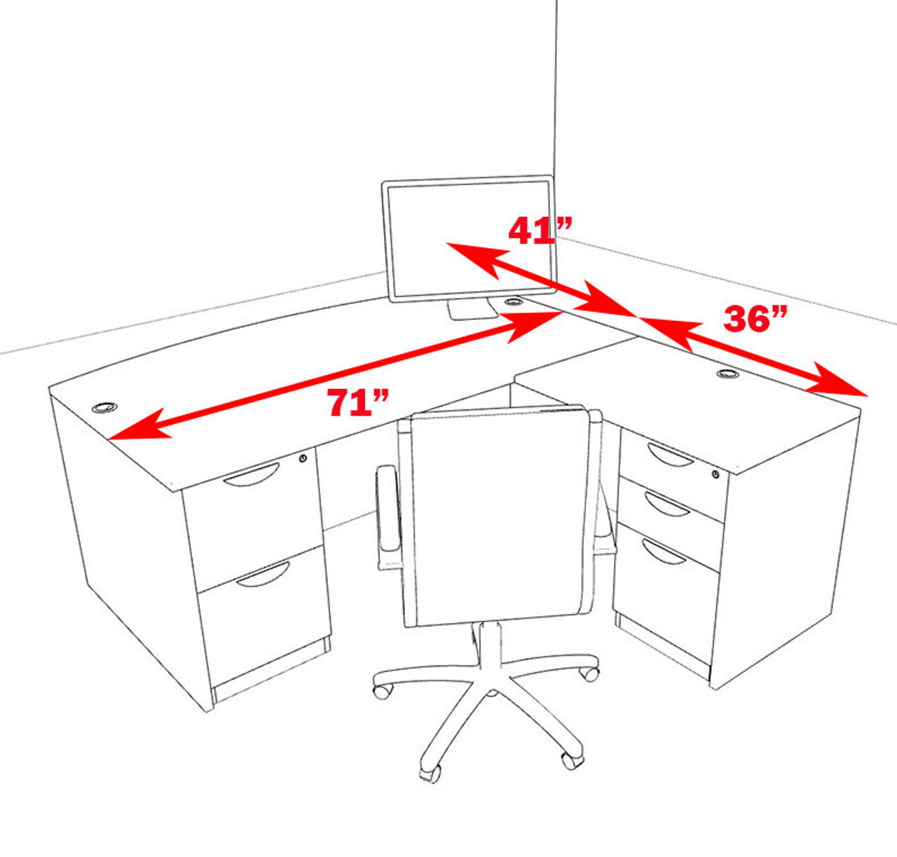 4pc L Shaped Modern Executive Office Desk, #OT-SUL-L4