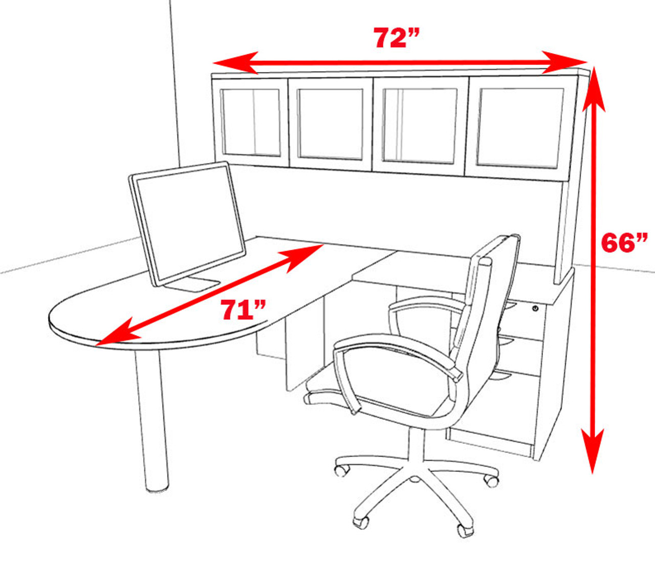 4pc L Shaped Modern Executive Office Desk, #OT-SUL-L44