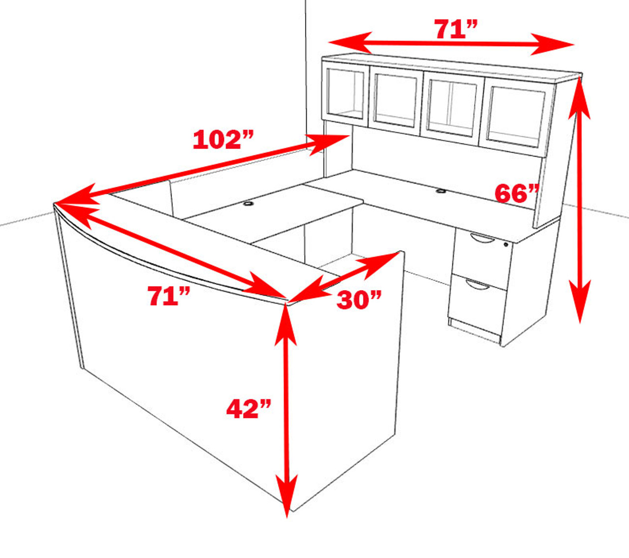 5pc U Shaped Modern Office Reception Desk Set, #OT-SUL-R9