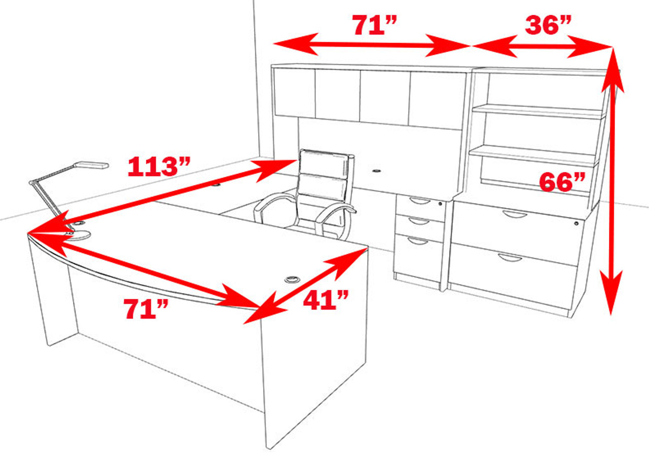 7pc U Shaped Modern Executive Office Desk, #OT-SUL-U18