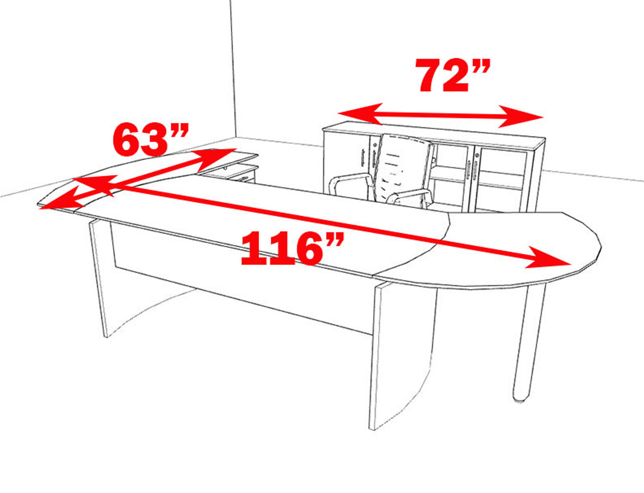 4pc Modern Contemporary L Shaped Executive Office Desk Set, #MT-MED-O12