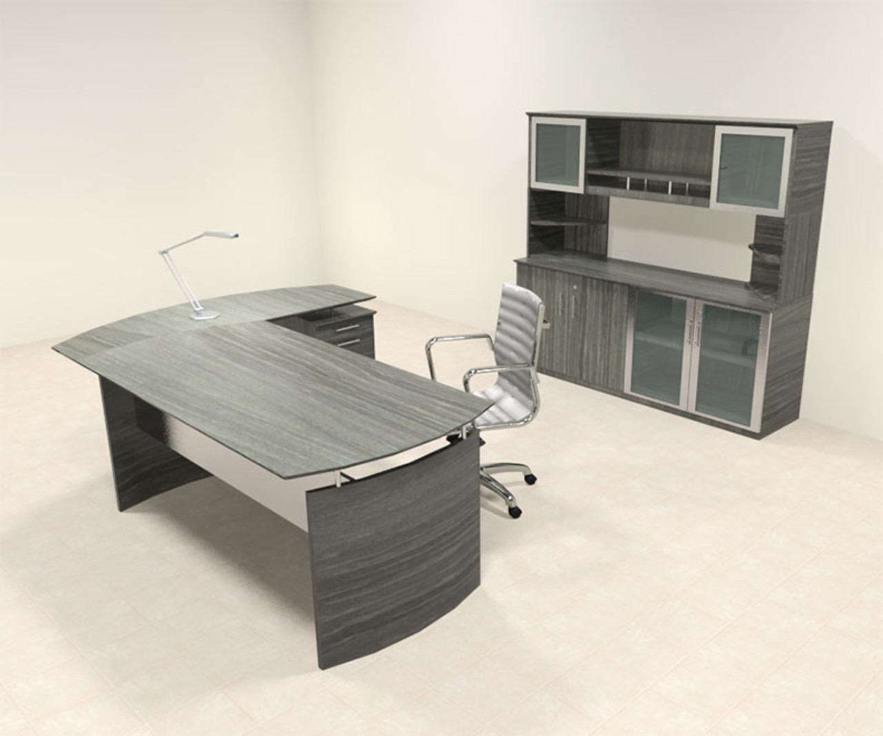 4pc Modern Contemporary L Shaped Executive Office Desk Set, #MT-MED-O34