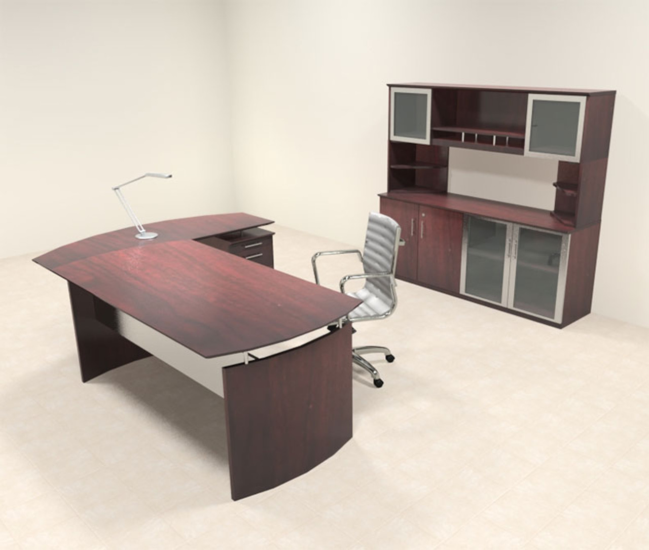 2pc Modern Contemporary L Shaped Executive Office Desk Set, #MT