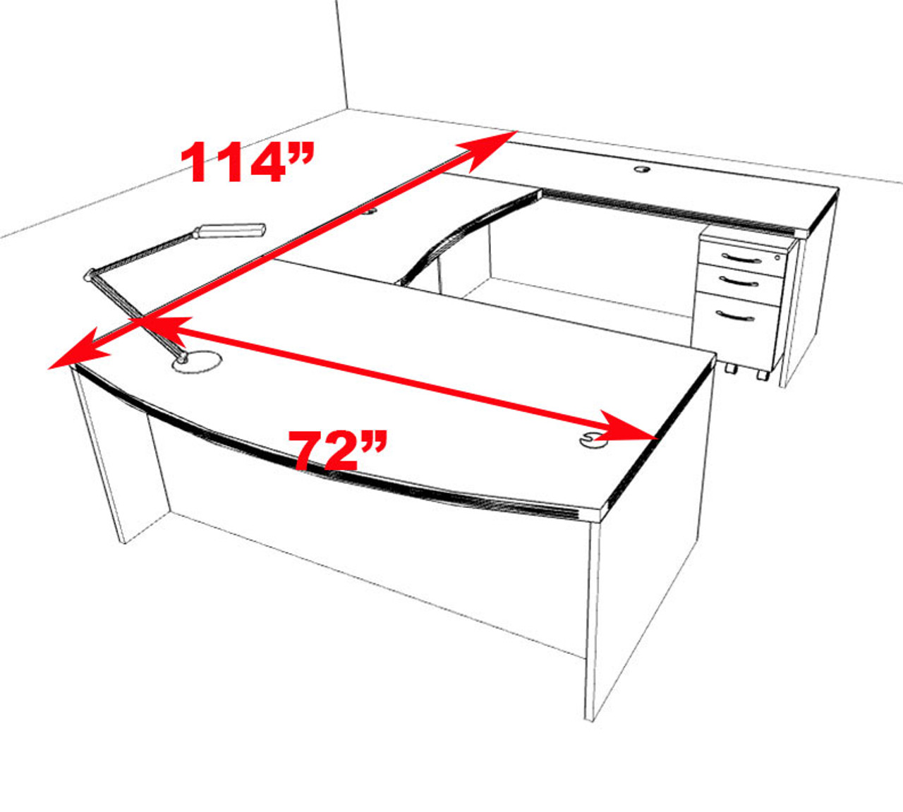 4pc Modern Contemporary U Shaped Executive Office Desk Set, #RO-ABD-U1