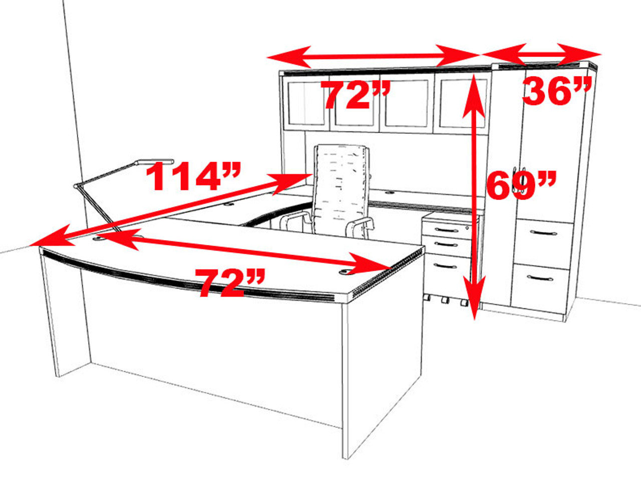 6pc Modern Contemporary U Shaped Executive Office Desk Set, #RO-ABD-U10