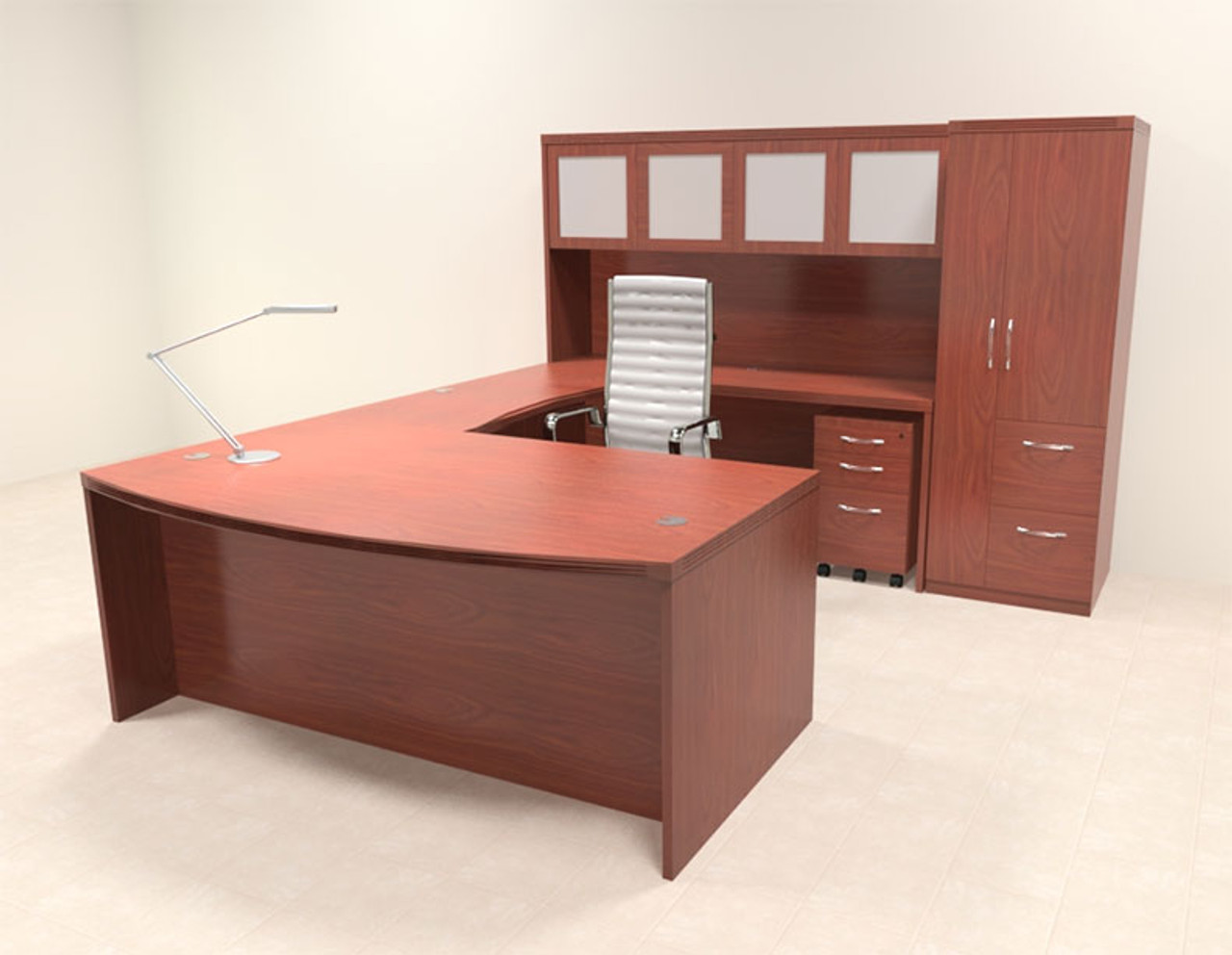 6pc Modern Contemporary U Shaped Executive Office Desk Set, #RO-ABD-U11