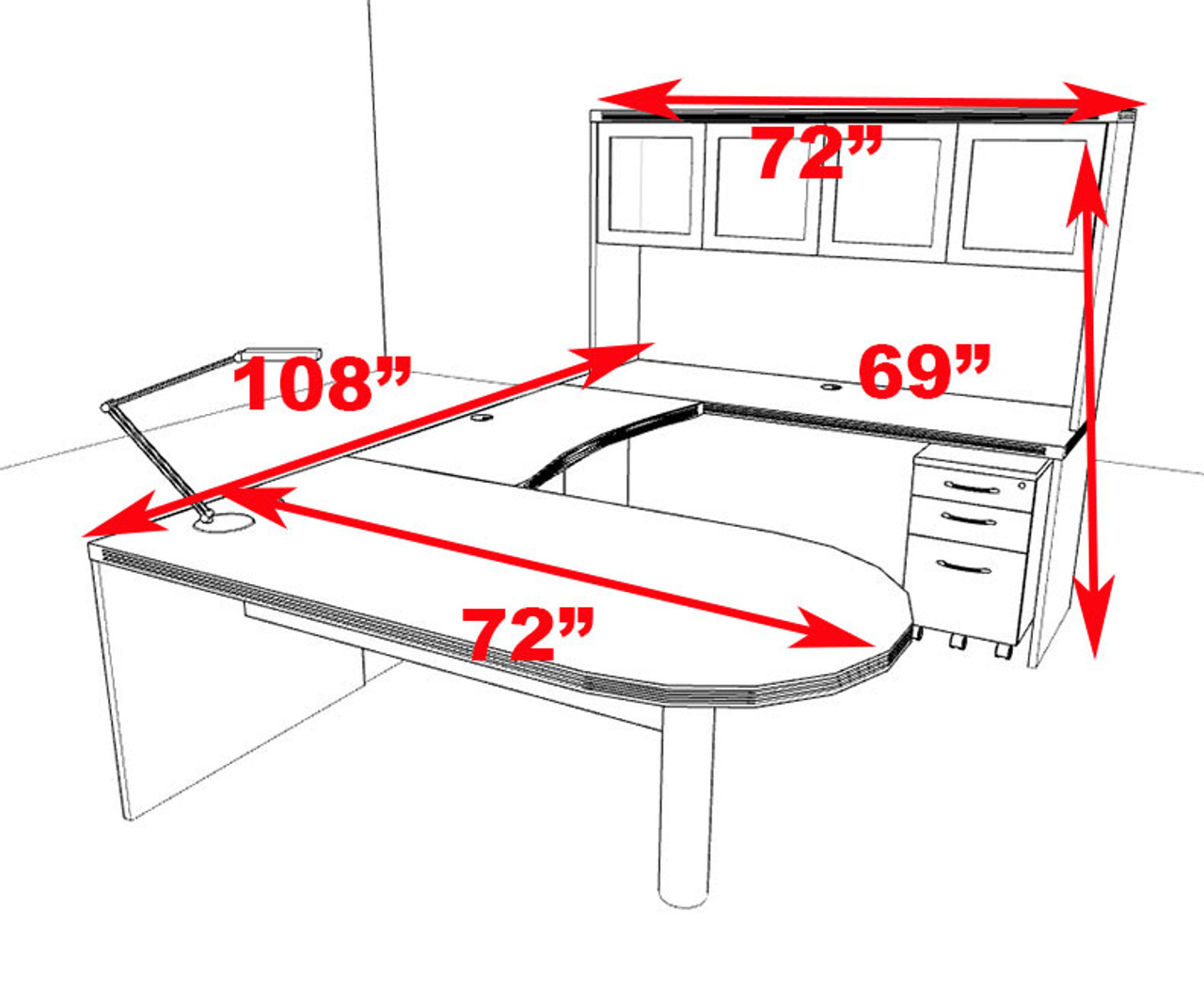 5pc Modern Contemporary U Shaped Executive Office Desk Set, #RO-ABD-U21