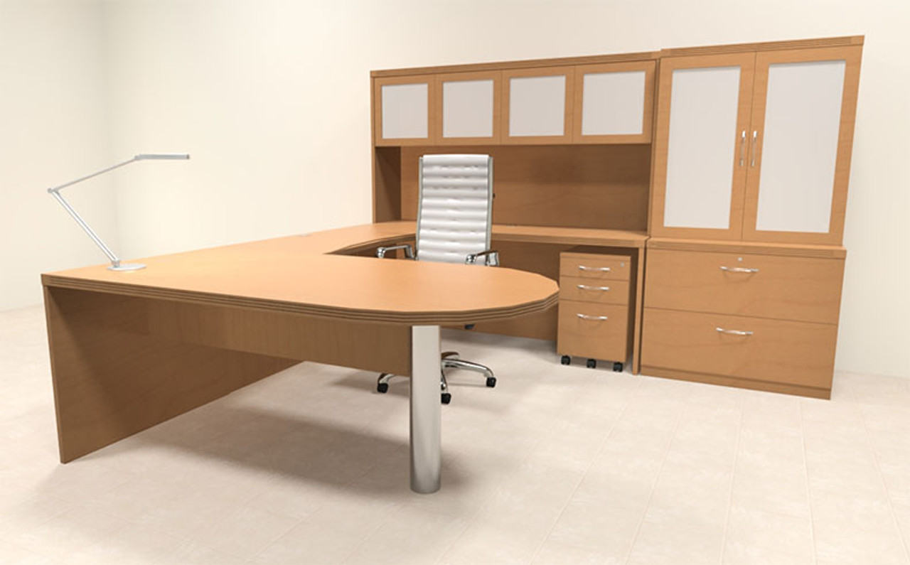 7pc Modern Contemporary U Shaped Executive Office Desk Set, #RO-ABD-U28