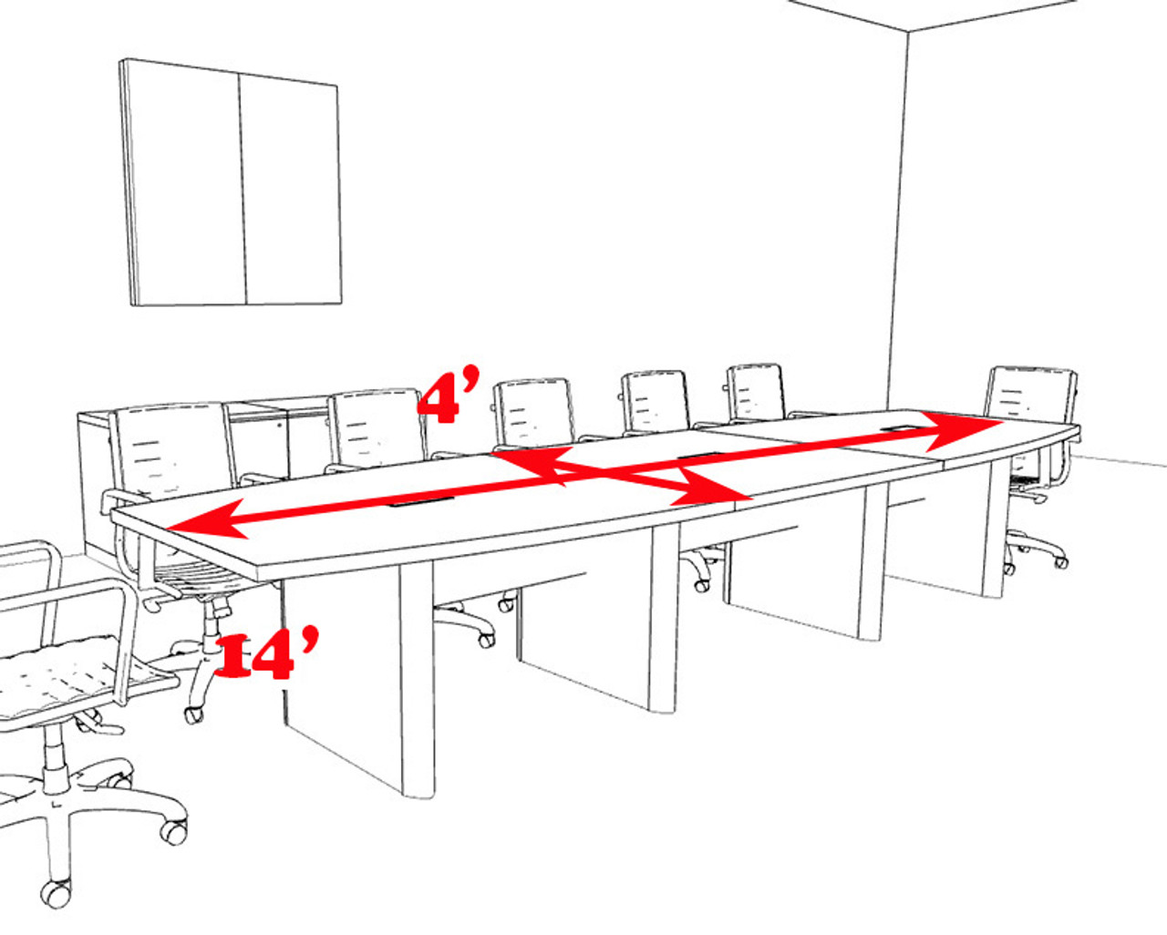 Modern Boat Shaped 14' Feet Conference Table, #OF-CON-CP11