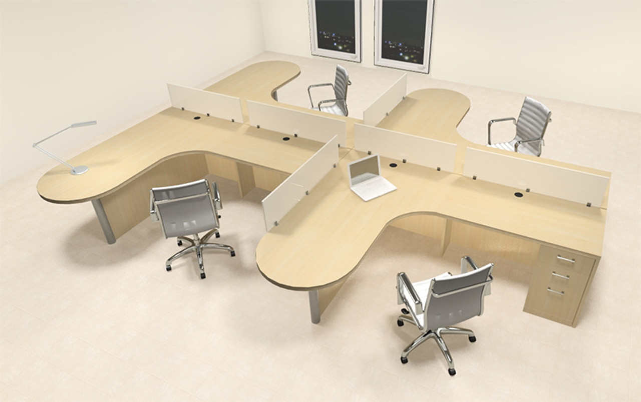 Four Person L Shaped Modern Divider Office Workstation Desk Set, #CH-AMB-SP10