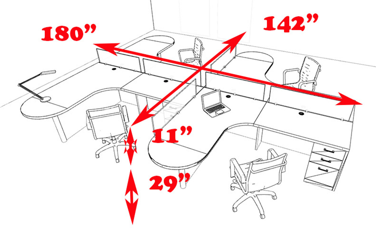 Four Person L Shaped Modern Divider Office Workstation Desk Set, #CH-AMB-SP10