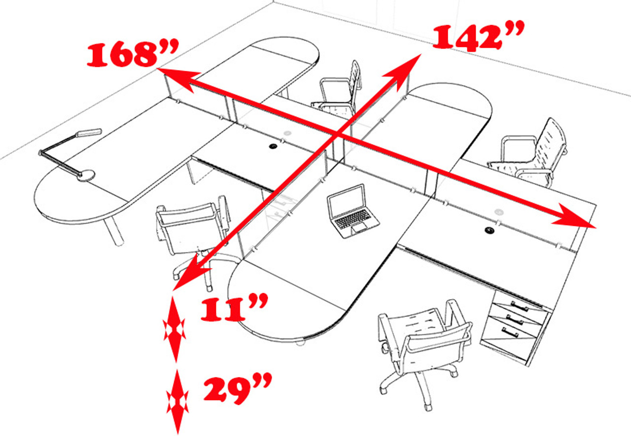 Four Person L Shaped Modern Divider Office Workstation Desk Set, #CH-AMB-SP21