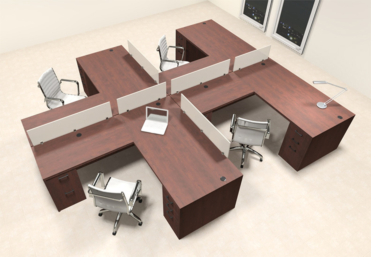 Four Person L Shaped Modern Divider Office Workstation Desk Set, #CH-AMB-SP36