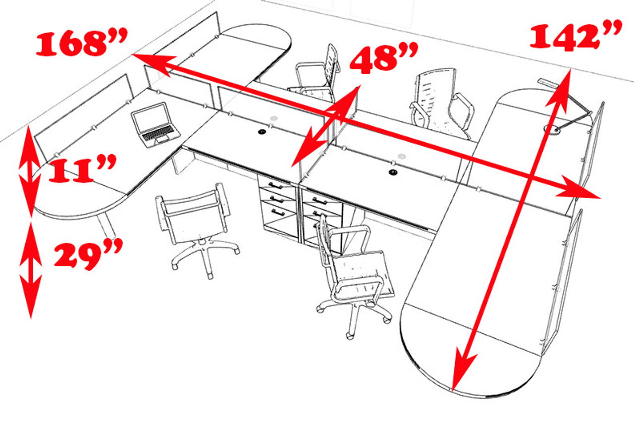 Four Person L Shaped Modern Divider Office Workstation Desk Set, #CH-AMB-SP53