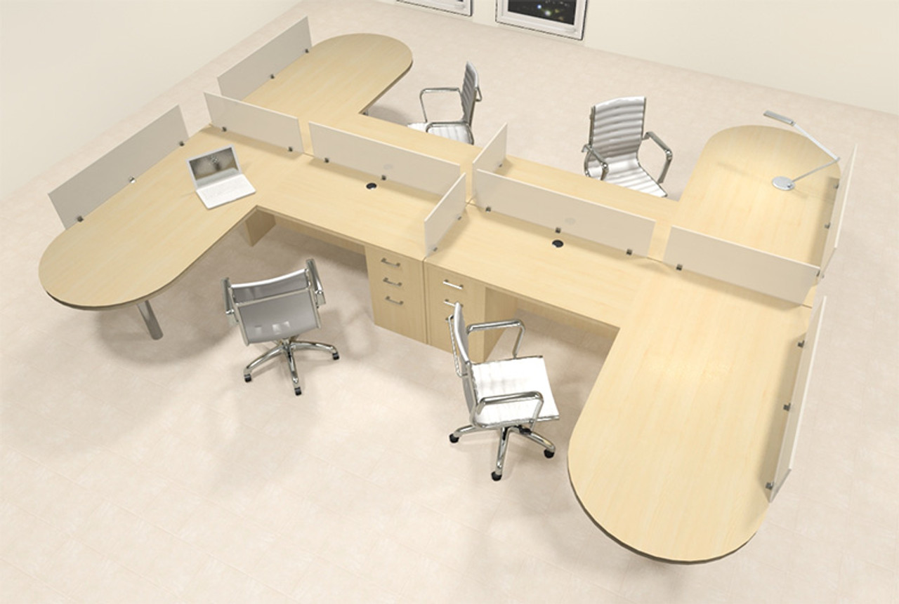 Four Person L Shaped Modern Divider Office Workstation Desk Set, #CH-AMB-SP55