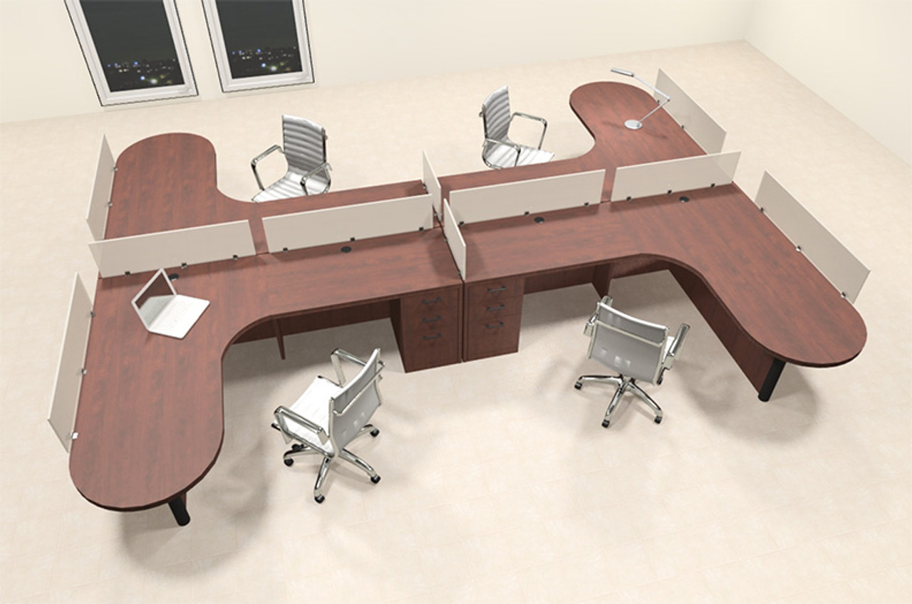 Four Person L Shaped Modern Divider Office Workstation Desk Set, #CH-AMB-SP56