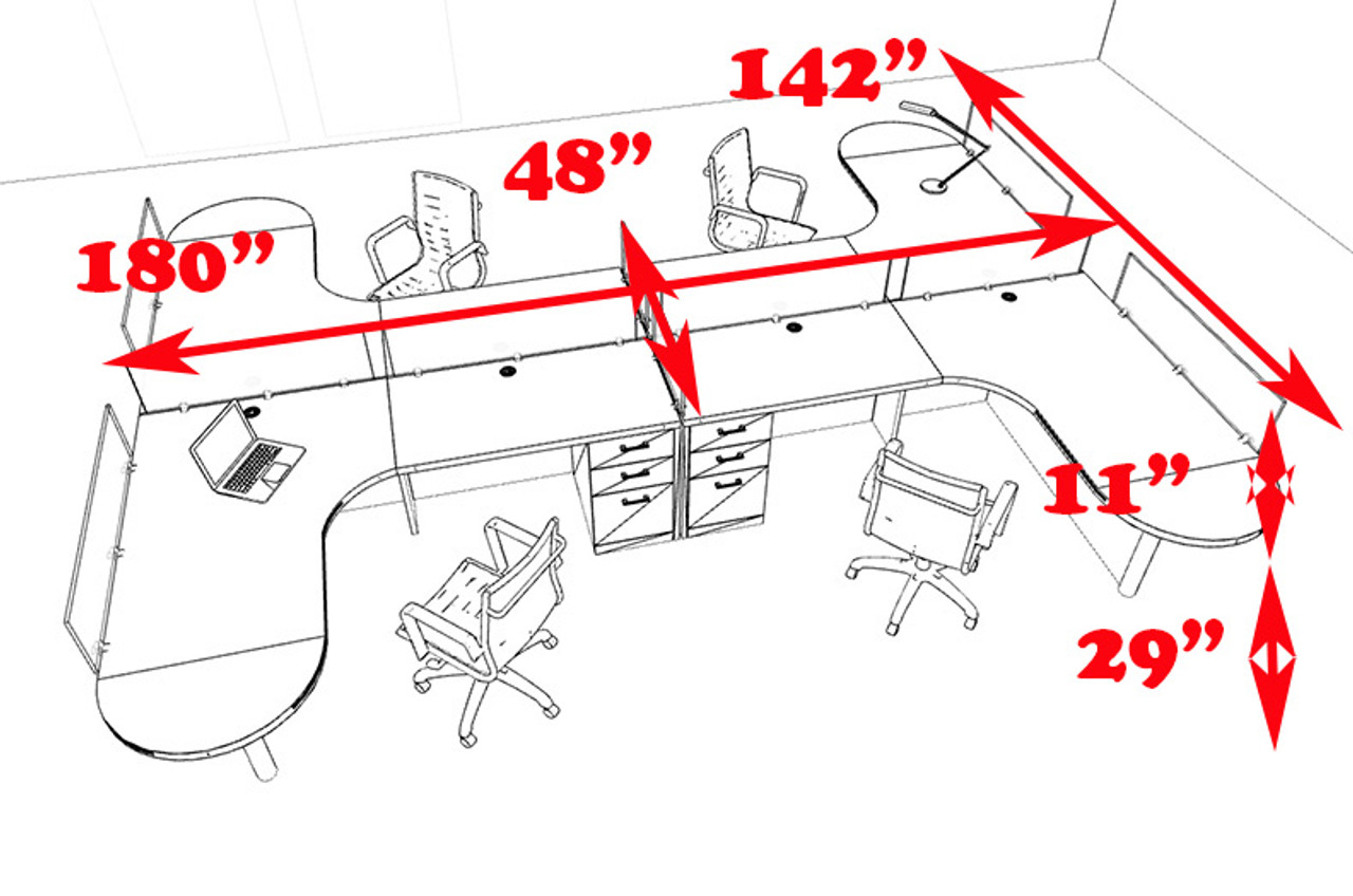 Four Person L Shaped Modern Divider Office Workstation Desk Set, #CH-AMB-SP56