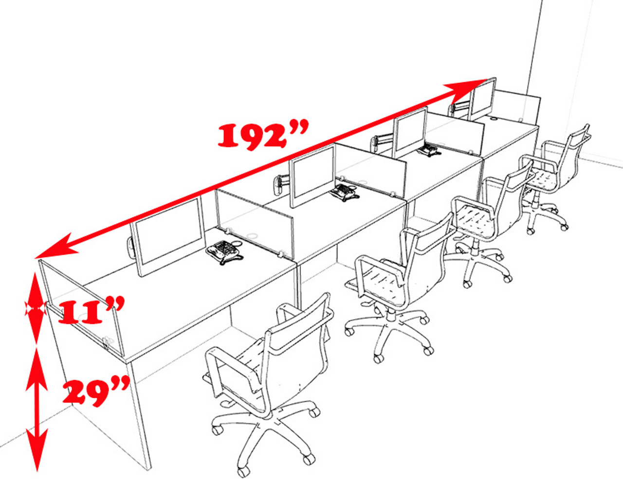 Four Person Modern Divider Office Workstation Desk Set, #CH-AMB-SP75