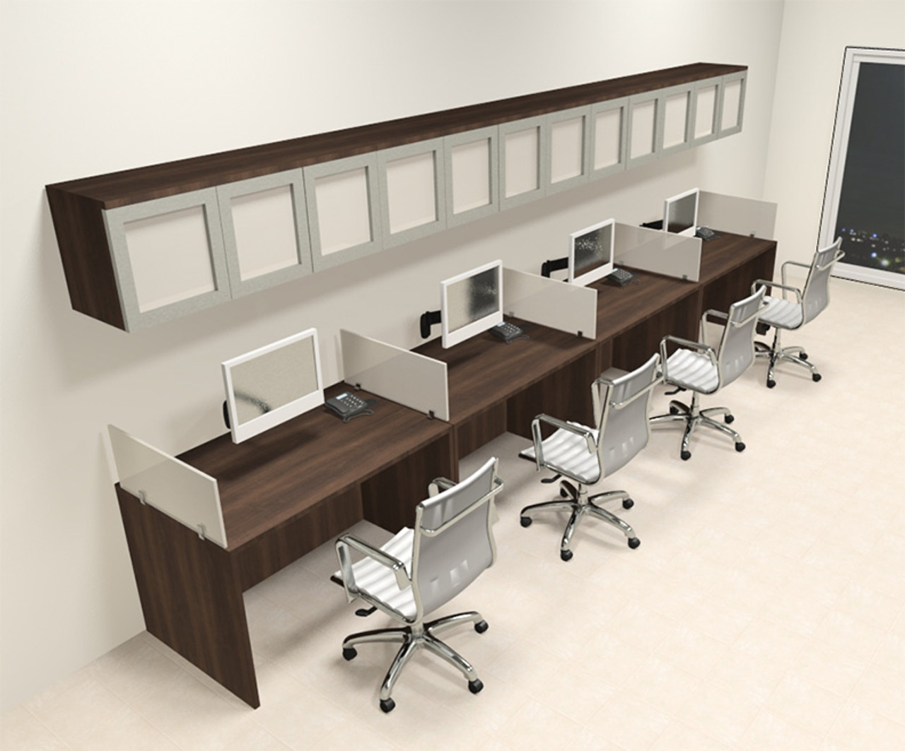 Four Person Modern Divider Office Workstation Desk Set, #CH-AMB-SP94