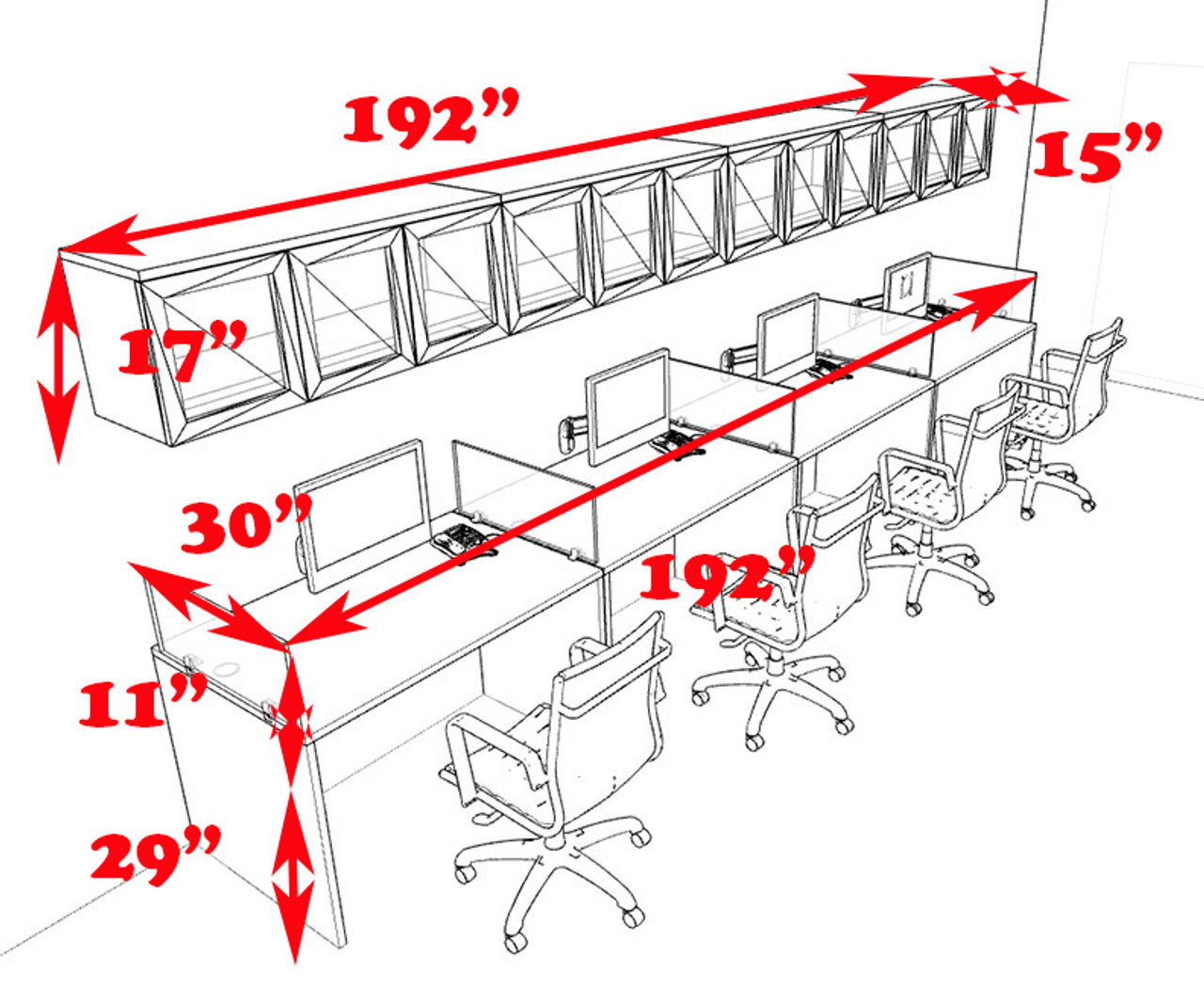 Four Person Modern Divider Office Workstation Desk Set, #CH-AMB-SP95