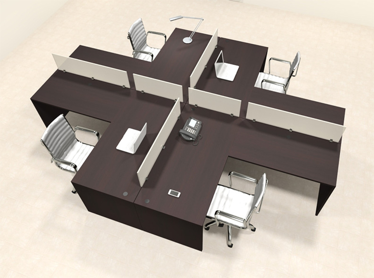 Four Persons L Shaped Office Divider Workstation Desk Set, #CH-AMB-FP42