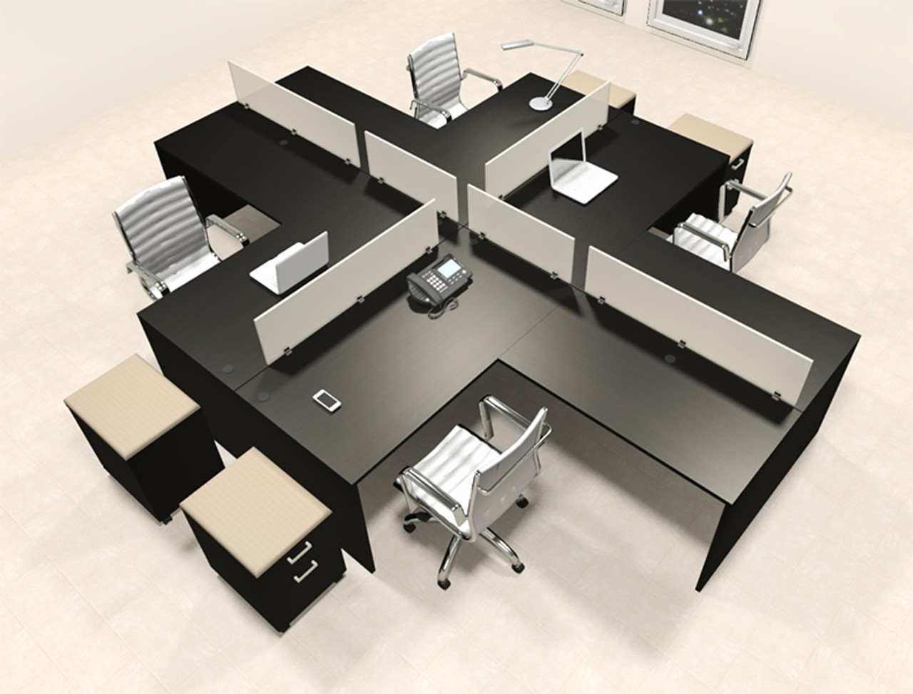 Four Persons L Shaped Office Divider Workstation Desk Set, #CH-AMB-FP48