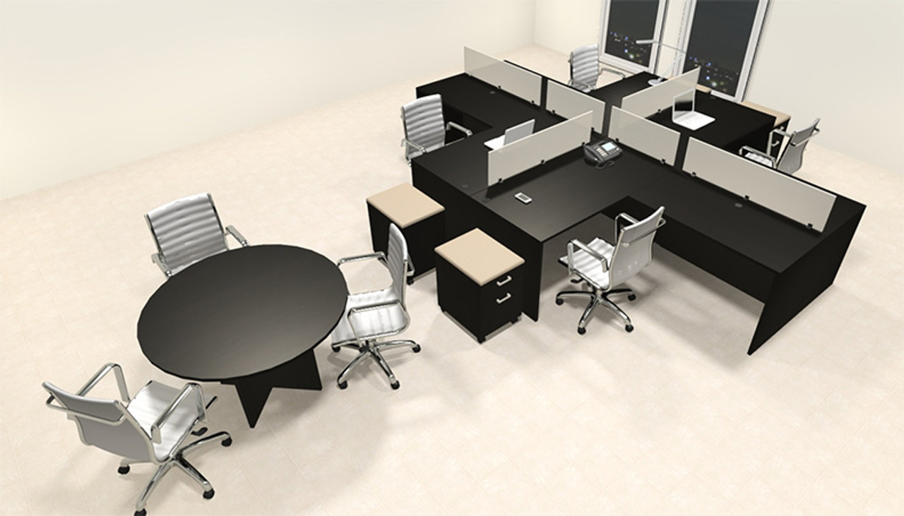 Four Persons L Shaped Office Divider Workstation Desk Set, #CH-AMB-FP53