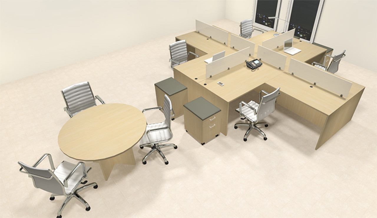 Four Persons L Shaped Office Divider Workstation Desk Set, #CH-AMB-FP55