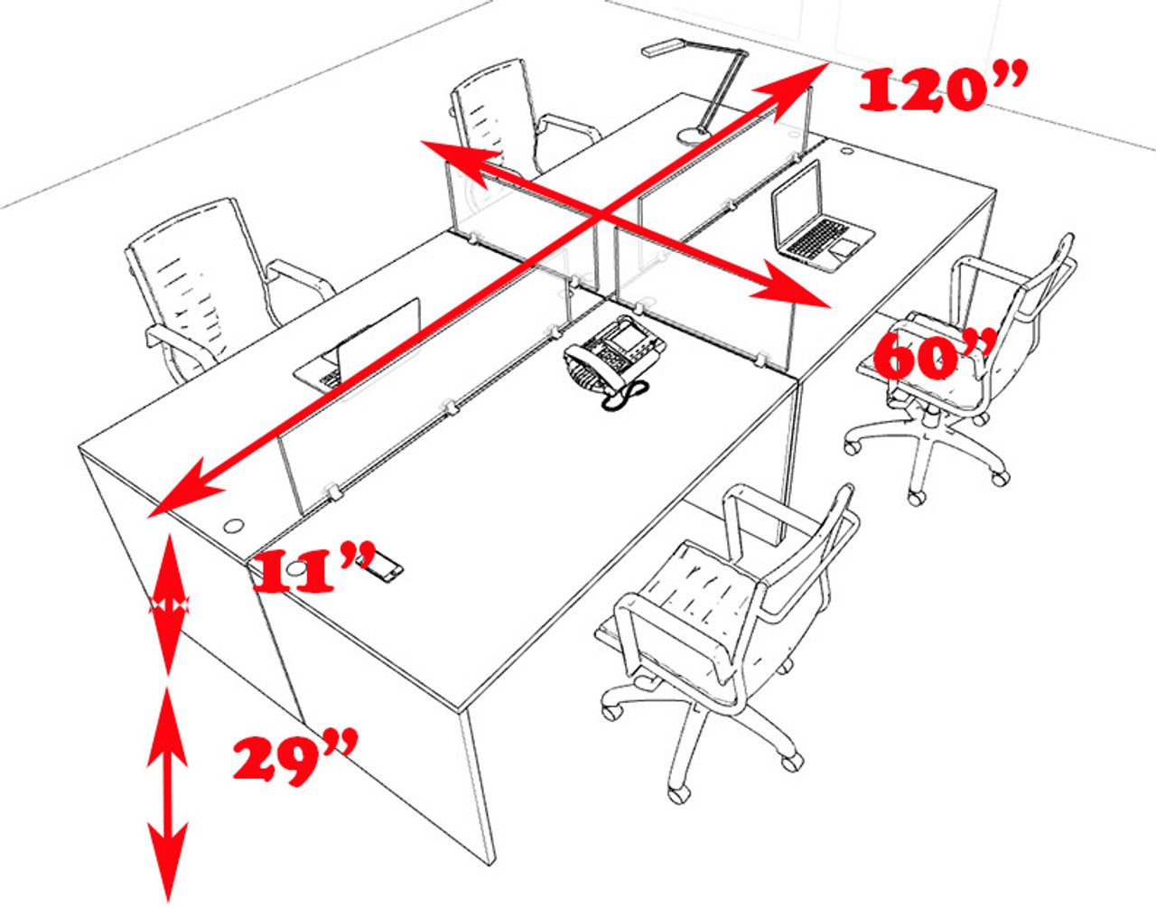 Four Persons Modern Office Divider Workstation Desk Set, #CH-AMB-FP32