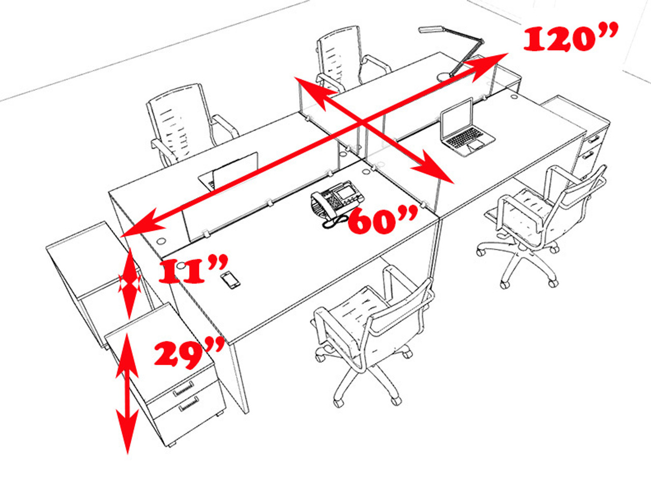 Four Persons Modern Office Divider Workstation Desk Set, #CH-AMB-FP36